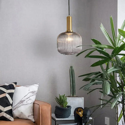 Luxora Nordic Glass Pendant Light, Brass Finish Warm Glow Hanging Lamp