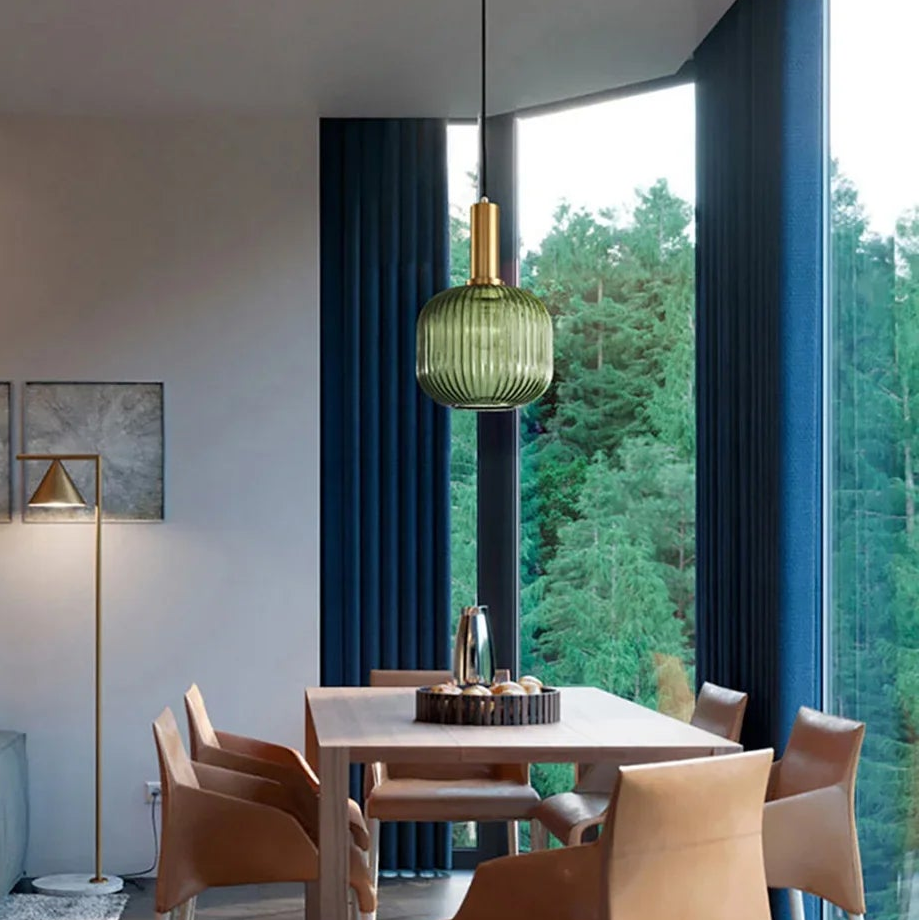 Luxora Nordic Glass Pendant Light, Brass Finish Warm Glow Hanging Lamp