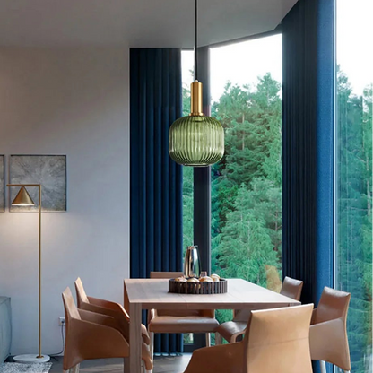 Luxora Nordic Glass Pendant Light, Brass Finish Warm Glow Hanging Lamp