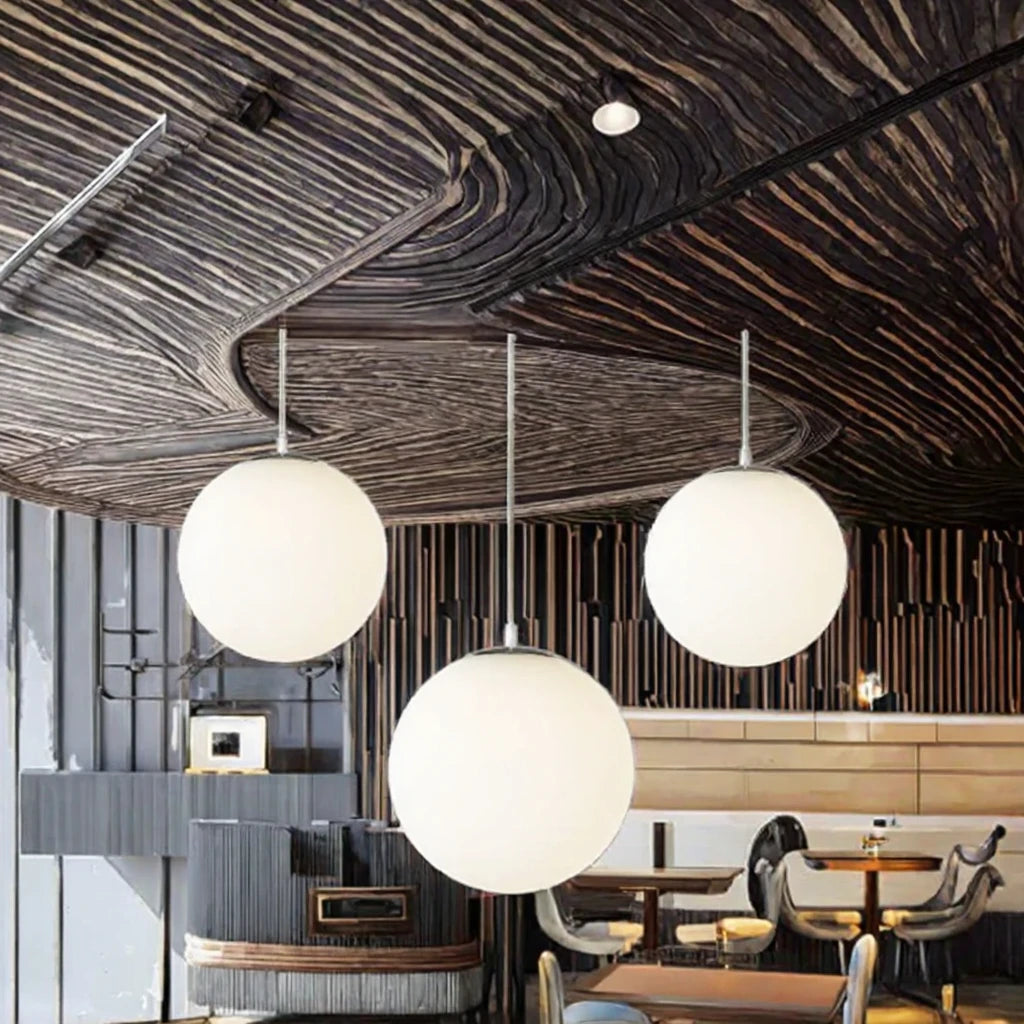 LuxRoyale Nordic Globe Milky Glass Pendant Light, Sphere Minimalist Pendant Lamp With Soft Glow