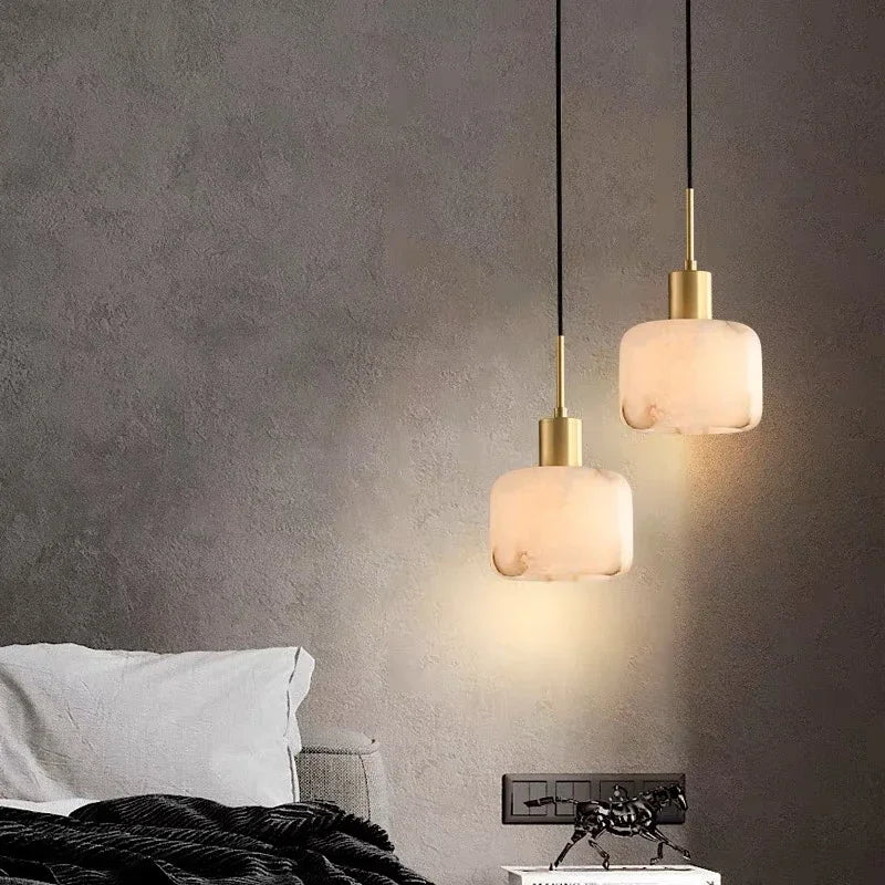 RoyaleGlow Alabaster & Brass Pendant Light- Modern Ceiling Lamp