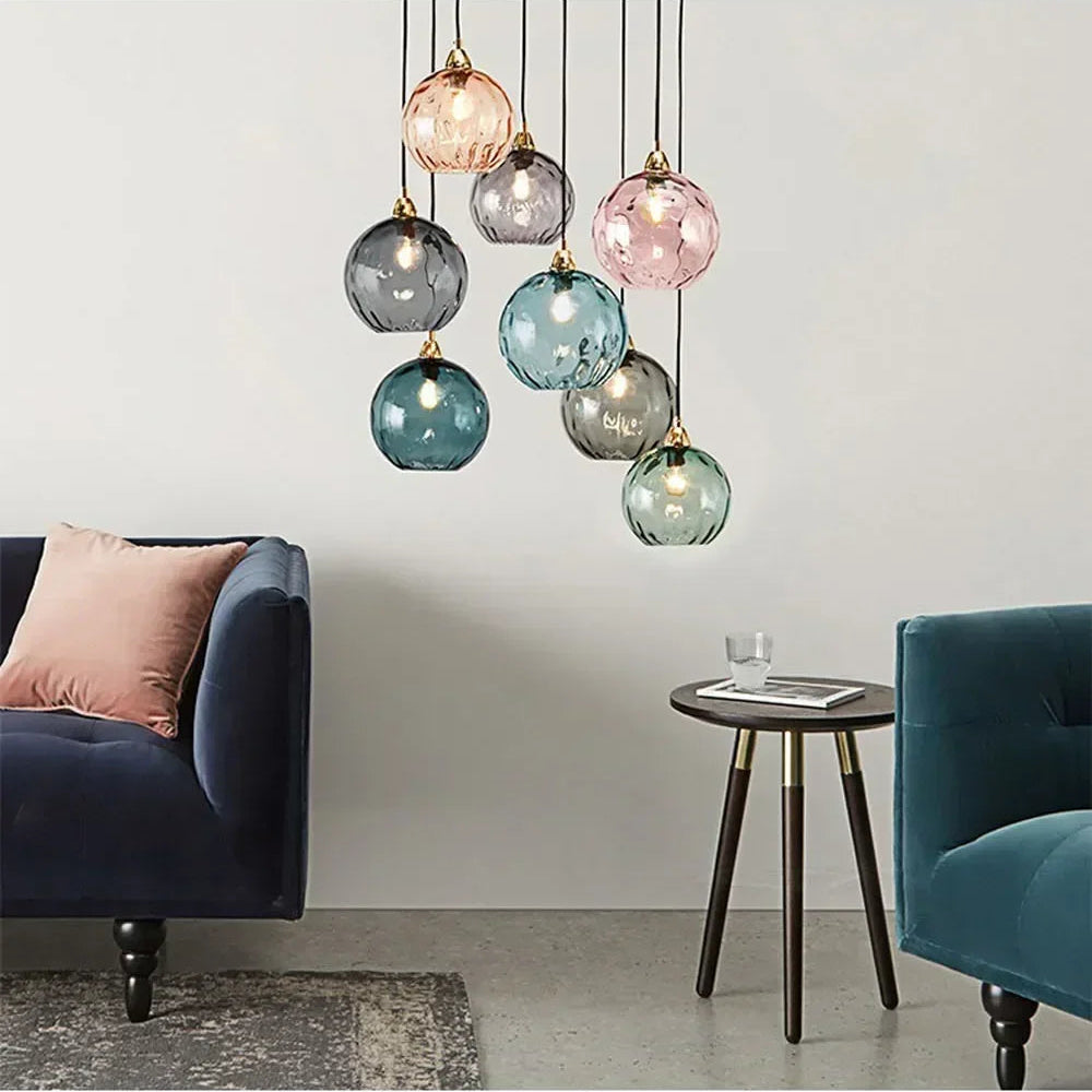 Luxora Colored Glass Ball Pendant Light, Modern Hanging Lamp for Living Room