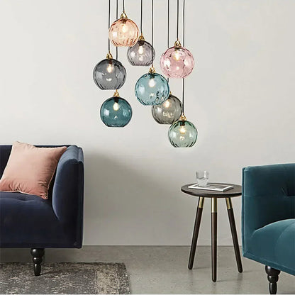 Luxora Colored Glass Ball Pendant Light, Modern Hanging Lamp for Living Room