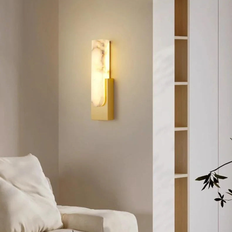 LuxRoyale Alabaster Wall Lamp With Veined Alabaster Shade And Brass Finish Modern Wall Sconce