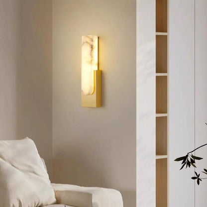 LuxRoyale Alabaster Wall Lamp With Veined Alabaster Shade And Brass Finish Modern Wall Sconce