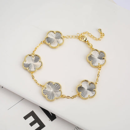 RoyaleGlow Vintage Clover Flower Pendant Gold Chain Bracelet