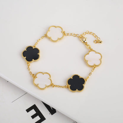 RoyaleGlow Vintage Clover Flower Pendant Gold Chain Bracelet