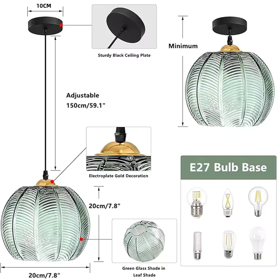 Luxora Glass Pendant Light with Green Tint for Living Room and Dining Spaces