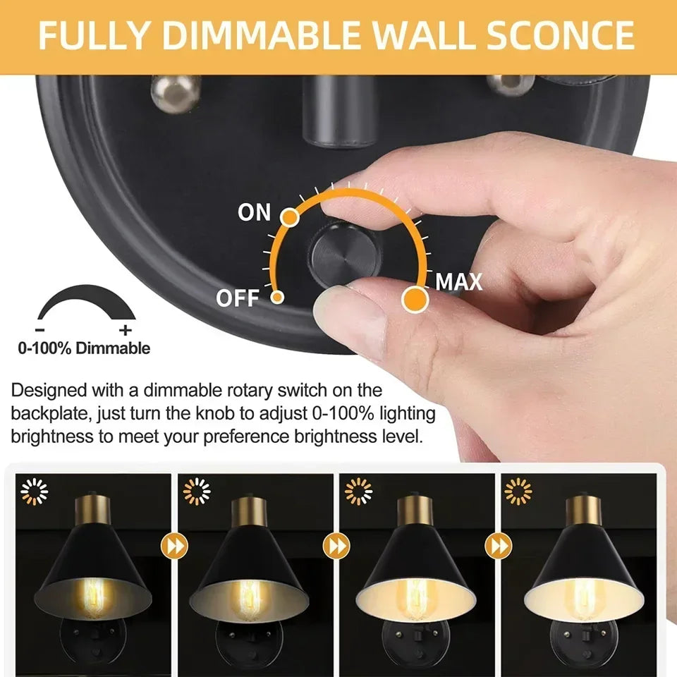 Dimmable Plug-in Metal Wall Sconce - Adjustable Angle Bedside Lamp - Default Title