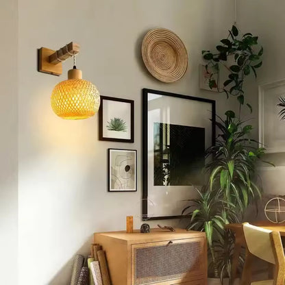 Royallure Bamboo Rattan Wall Lamp Handwoven Wicker Light Fixture for Room Decor