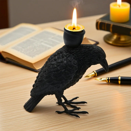 Halloween black crow candle holder decoration item, Halloween setup accessory, resin craft candle holder decoration item