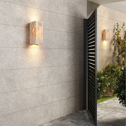 LuxRoyale Natural Travertine LED Wall Sconce- Wabi Sabi Cube Up Down Light