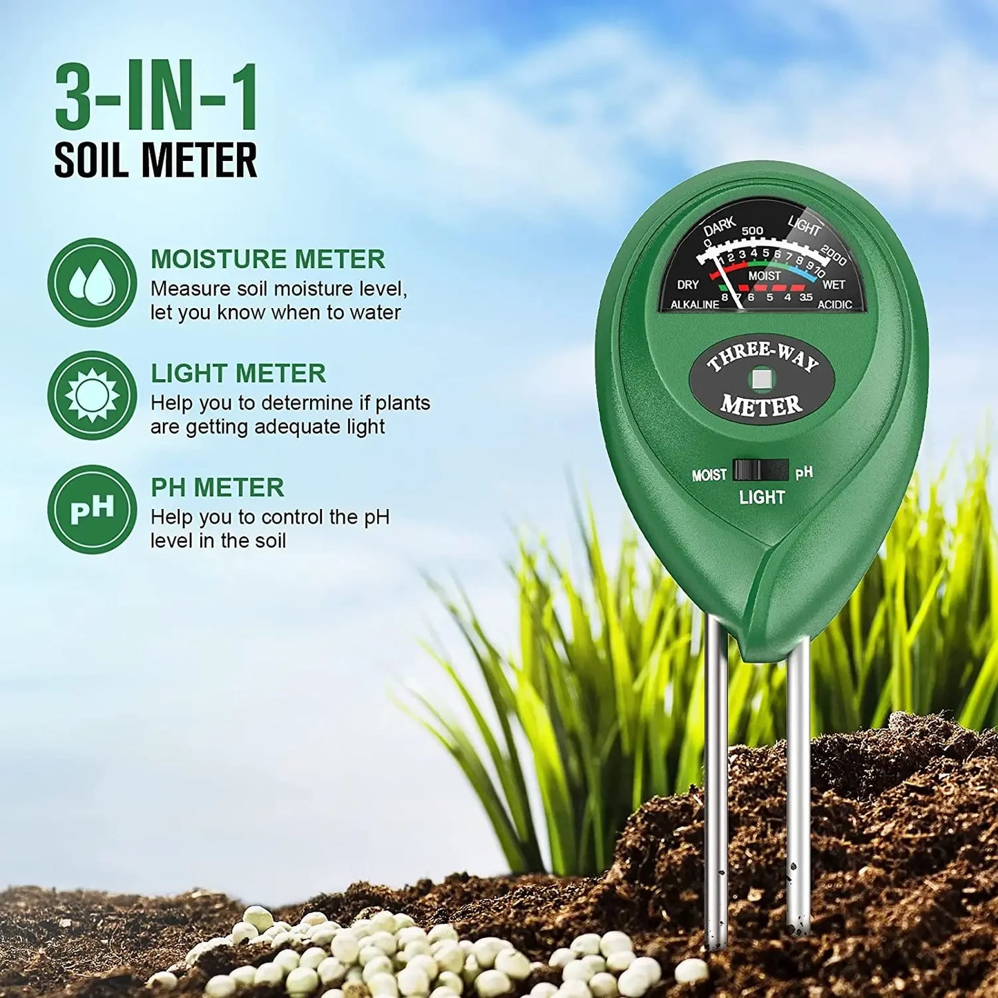 Lumora 3-in-1 Soil Tester – High-Precision pH, Moisture & Light Meter for Plants & Garden