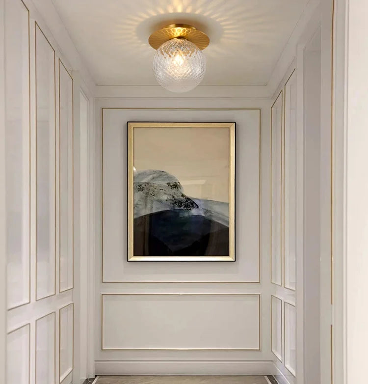 LuxRoyale Luxury Glass Globe Ceiling Light Brushed Brass Canopy