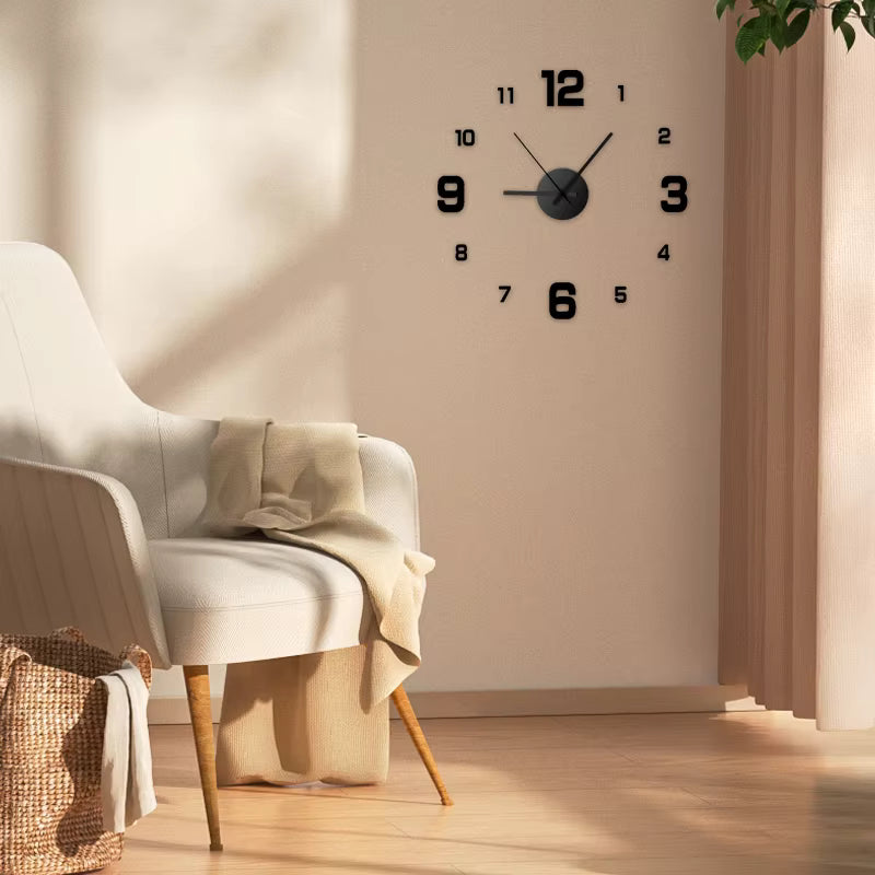 LuxRoyale Frameless Self-Adhesive 3D Wall Clock, Modern Minimalist DIY Decor