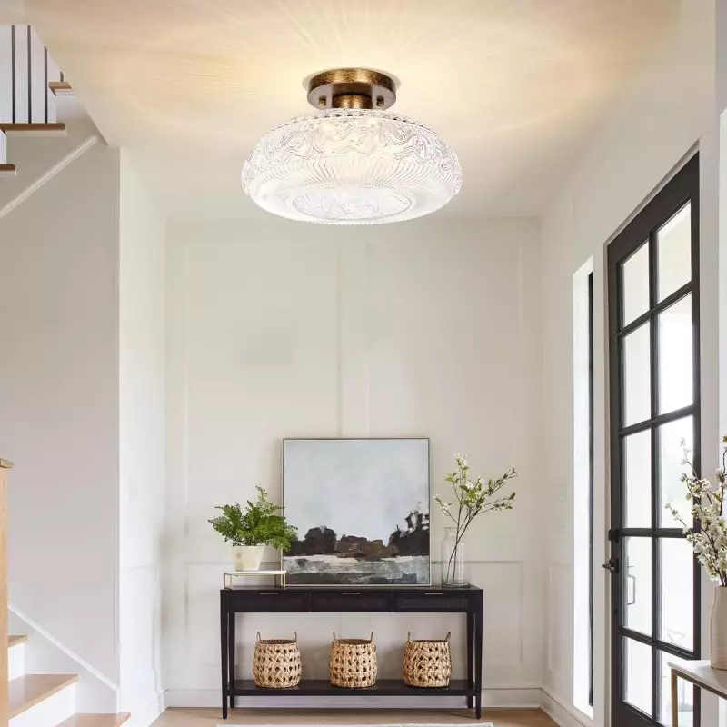 Royelux Modern Engraved Glass Semi-Flush Mount Ceiling Light