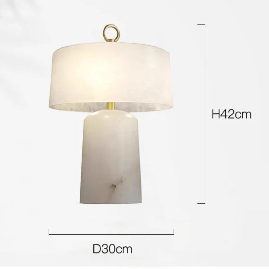 LuxRoyale Alabaster & Brass LED Table Lamp with Drum Shade & Ring Finial