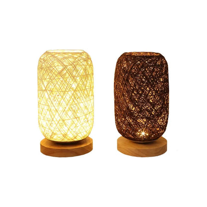 Royaleva Dimmable Rattan Ball Table Lamp with Wooden Base