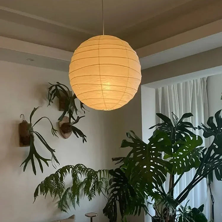 LuxRoyale Japanese Rice Paper Globe Pendant Light, Wabi Sabi Hanging Lamp