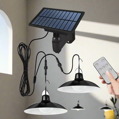 Royelux Solar Pendant Light – Dual-Head LED Chandelier with Remote Control