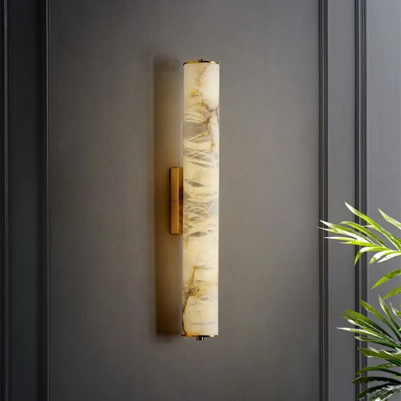 LuxRoyale Spanish Cylindrical Snowflake Marble Wall Lamp, Hand Finished Copper Luxury