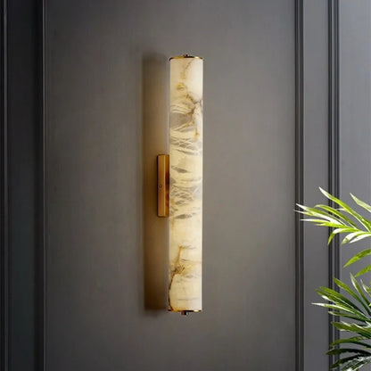 LuxRoyale Spanish Cylindrical Snowflake Marble Wall Lamp, Hand Finished Copper Luxury