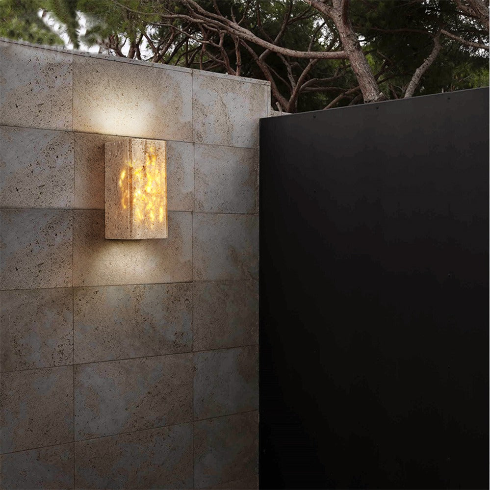LuxRoyale Natural Travertine LED Wall Sconce- Wabi Sabi Cube Up Down Light