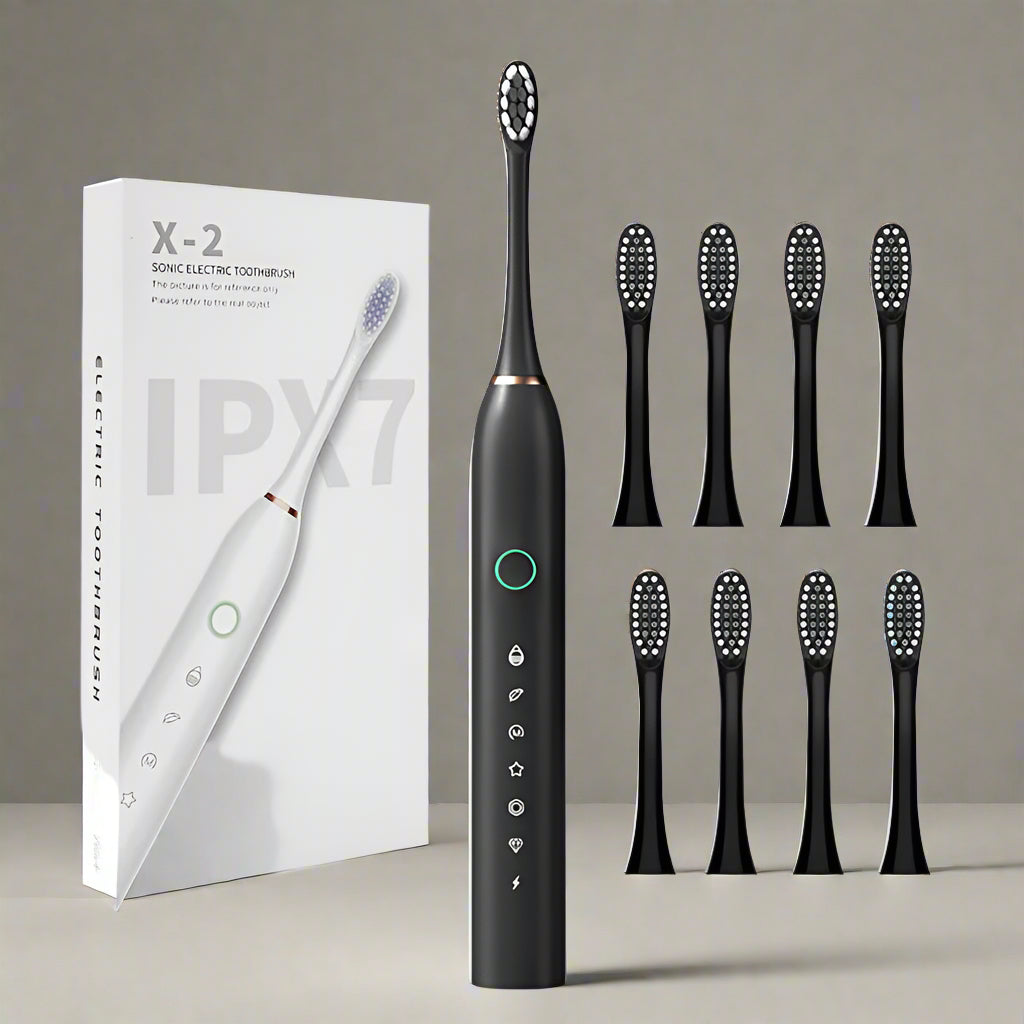 Rechargeable Ultrasonic Electric Toothbrush With 40,000 VPM Sonic Cleaning 5 Brushing Modes 120-Day Battery Life USB-C Charging Smart Timer IPX7 Waterproof Includes 8 Brush Heads Travel Case And Holder