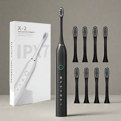 Rechargeable Ultrasonic Electric Toothbrush With 40,000 VPM Sonic Cleaning 5 Brushing Modes 120-Day Battery Life USB-C Charging Smart Timer IPX7 Waterproof Includes 8 Brush Heads Travel Case And Holder