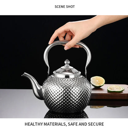 Royallure Hammer-Textured Stainless Steel Kettle with Built-In Strainer – 1.2–2 L Outdoor & Stovetop Ready