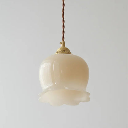 Luxora Cream Glass Flower Pendant Light, Brass Top Nordic Hanging Lamp