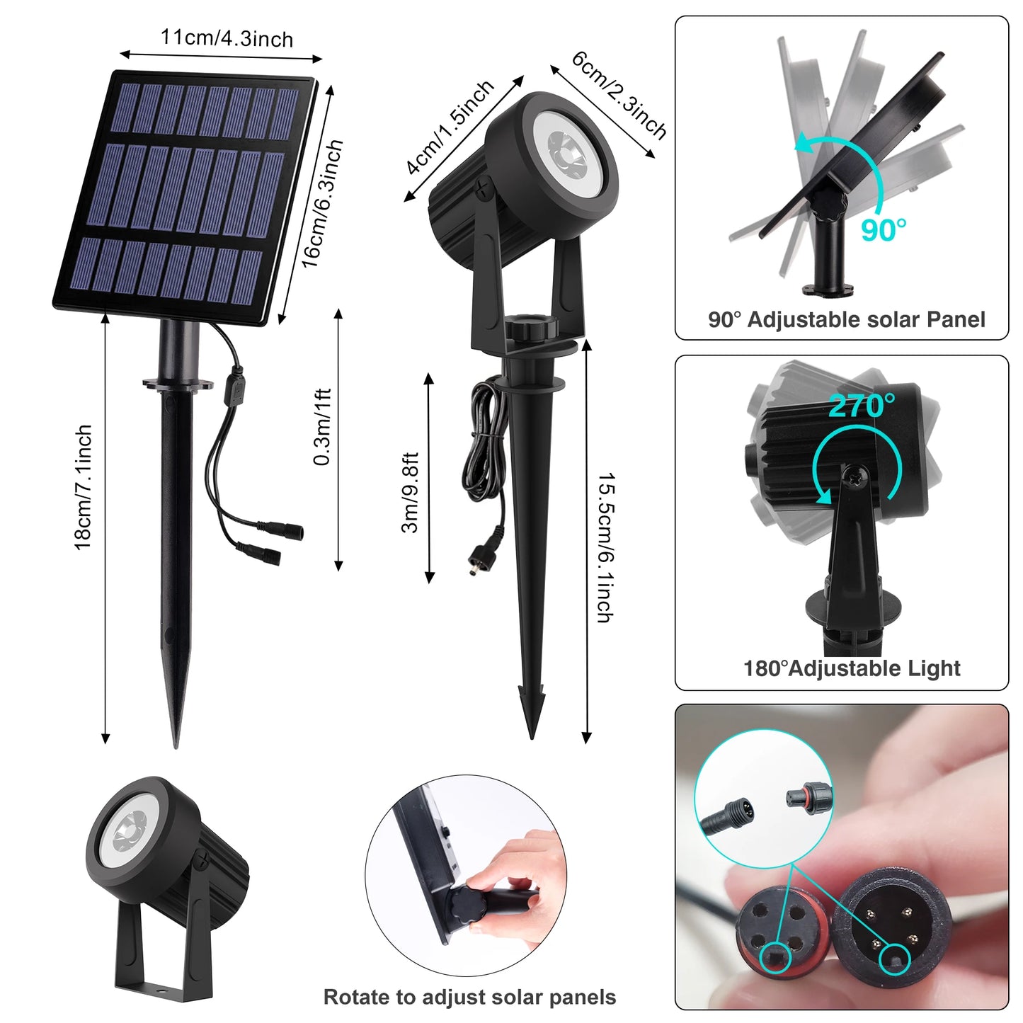 LuxRoyale RGB Solar Spotlights IP65 Waterproof Outdoor Garden Halloween Decor