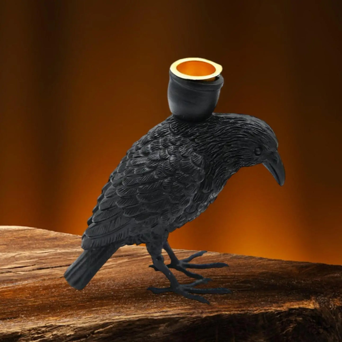 Halloween black crow candle holder decoration item, Halloween setup accessory, resin craft candle holder decoration item