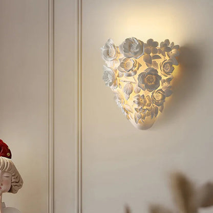 LuxRoyale French Provincial Floral Rose Carved LED Wall Sconce - Resin Wall Lamp for Bedroom Living Room and Hallway