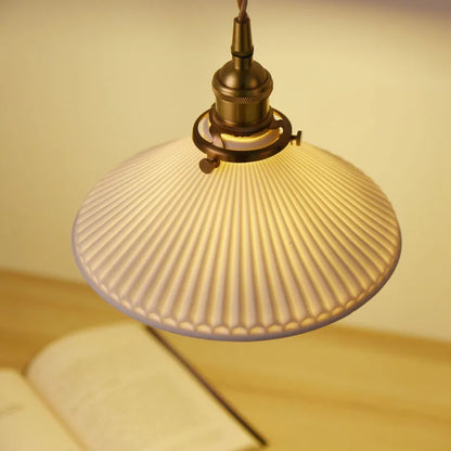 LuxRoyale Vintage Ribbed White Ceramic Minimalist Pendant Light Gold Hardware