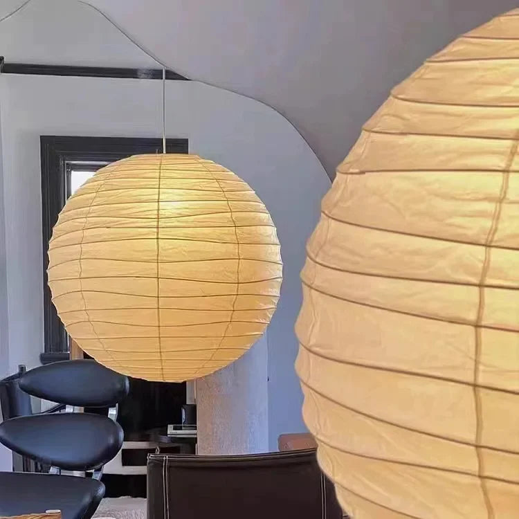 LuxRoyale Japanese Rice Paper Globe Pendant Light, Wabi Sabi Hanging Lamp