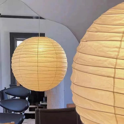 LuxRoyale Japanese Rice Paper Globe Pendant Light, Wabi Sabi Hanging Lamp