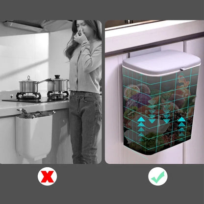 Luxora Hanging Trash Can with Lid - Easy Mount One Click Empty Kitchen Waste Bin