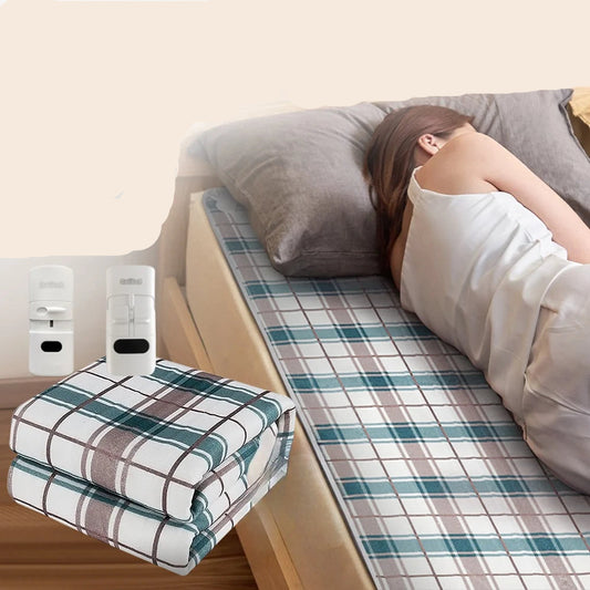 Thick electric blanket with thermostat control, durable heating pad for under-bed use, available in multiple sizes for winter warmth.
