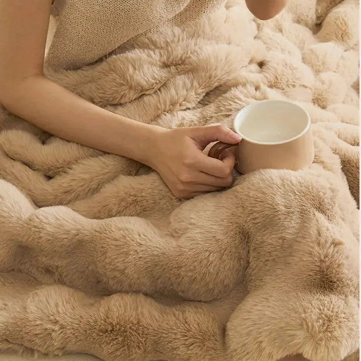 RoyaleGlow Luxe Faux Rabbit Fur Throw Blanket - Ultra Soft & Plush Comfort