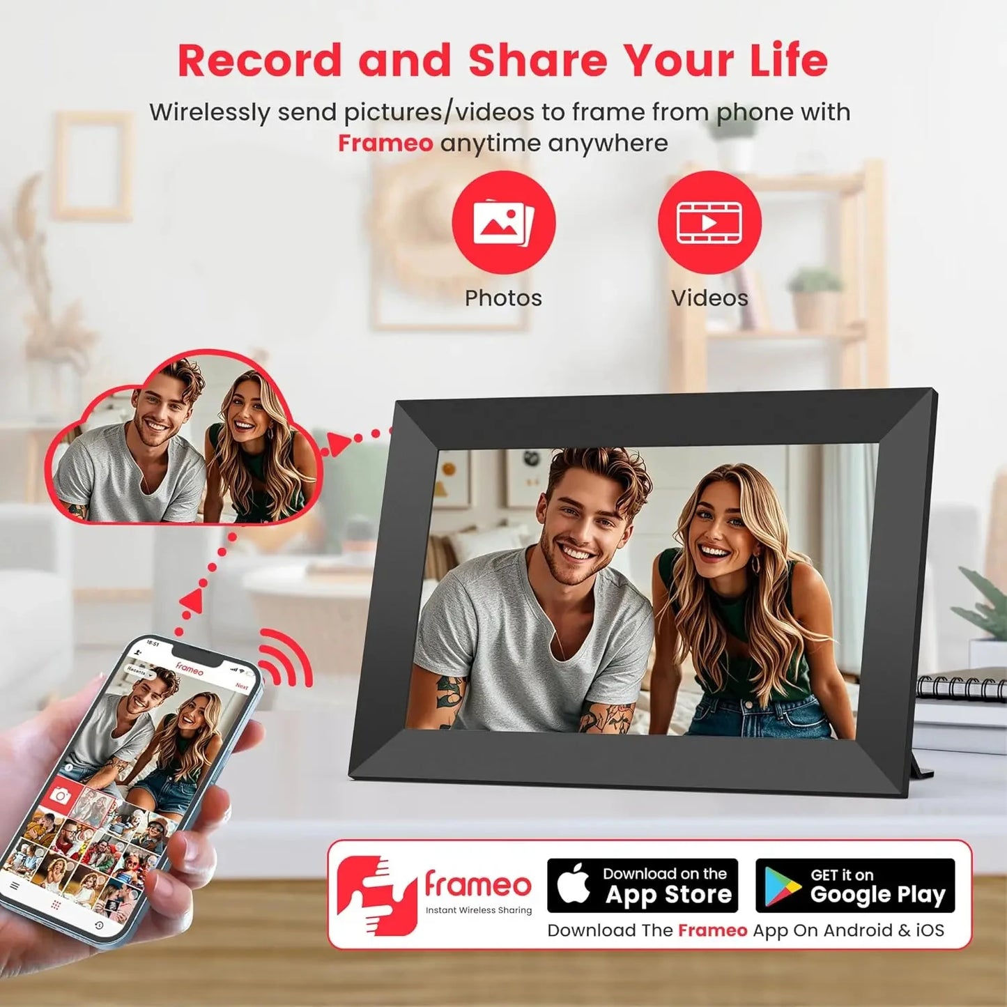 Royallure Frameo 10.1" Digital Picture Frame WiFi Smart Photo Frame IPS Touch HD