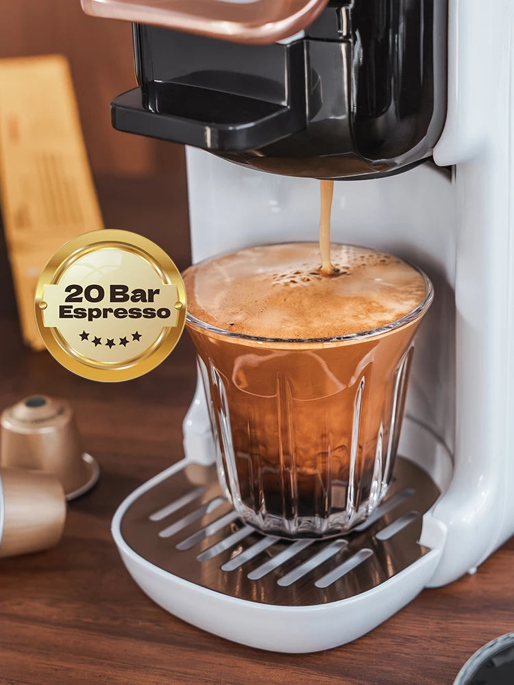 5-in-1 Coffee Machine – 20-Bar Multiple Capsule Brewer with Milk Frother