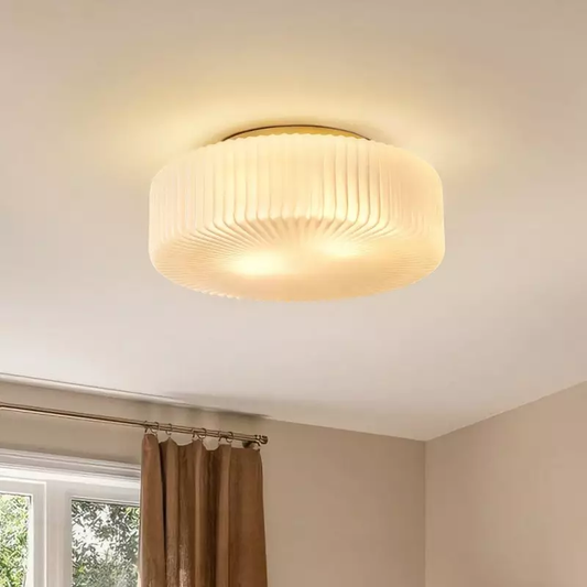 Royelux Modern Opaline Ribbed Glass Flush Mount Ceiling Light for Bedroom & Hallway