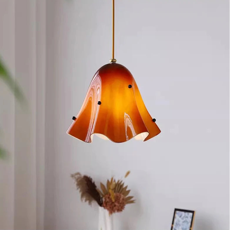 Rayvia Glass Flower Pendant Light, Adjustable French Retro Modern Hanging Lamp