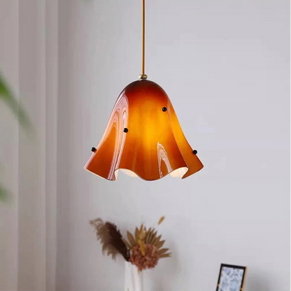 Rayvia Glass Flower Pendant Light, Adjustable French Retro Modern Hanging Lamp