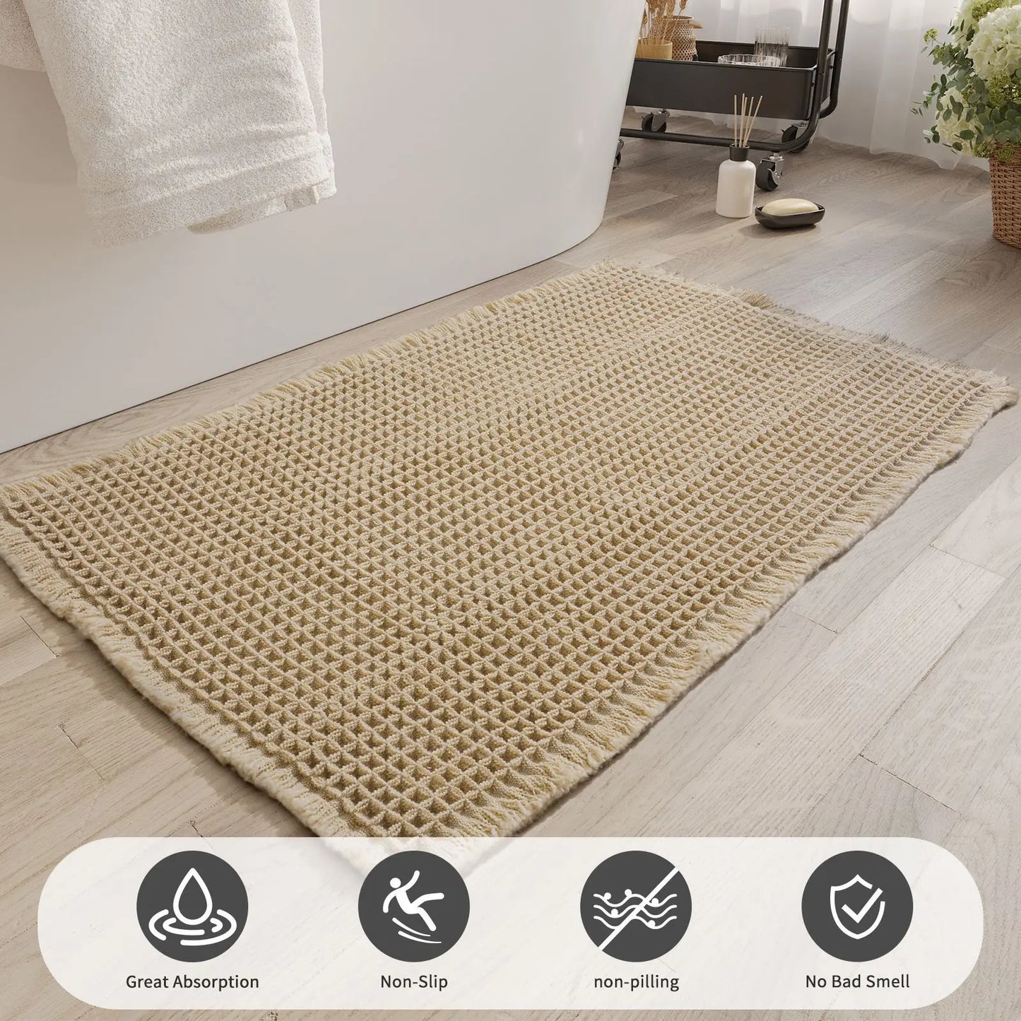 Royallure Non-Slip Bath Mat, Ultra-Absorbent Quick-Dry Bathroom Rug, Soft Waffle Design