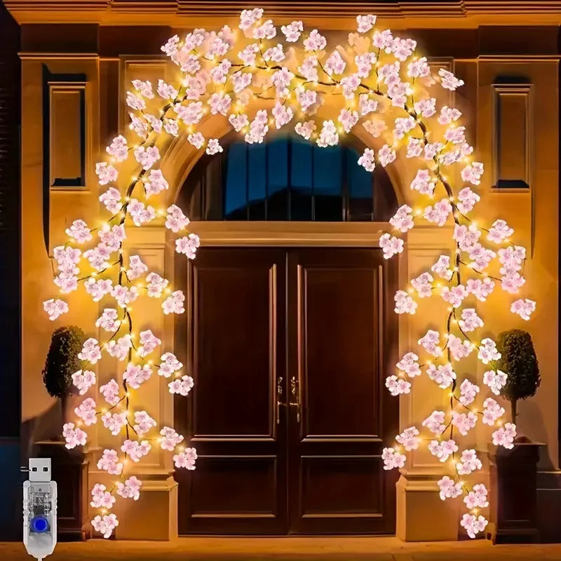 RoyaleGlow Cherry Blossom String Lights – 96 LED USB Branch Lamps - Cherry Blossom