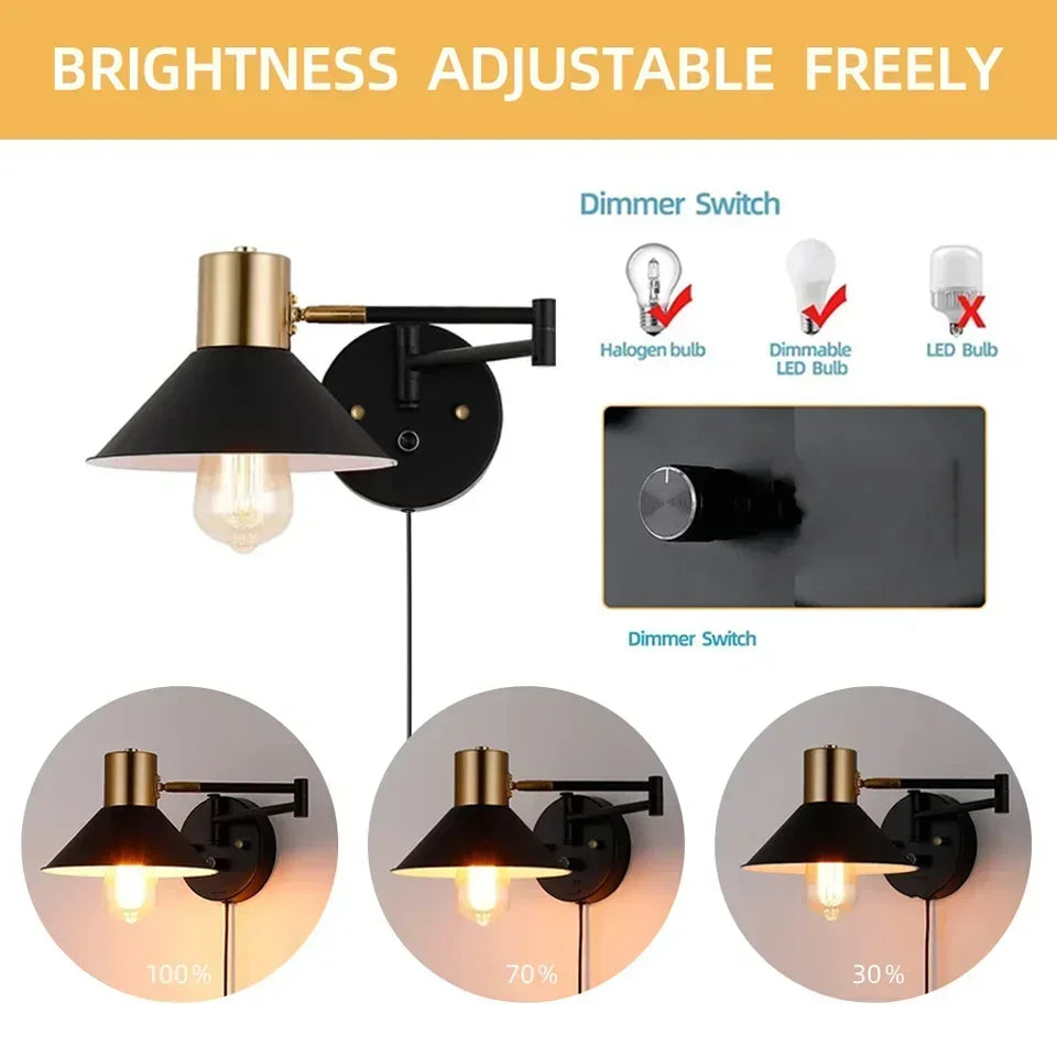 Dimmable Plug-in Metal Wall Sconce - Adjustable Angle Bedside Lamp - Default Title