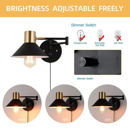 Dimmable Plug-in Metal Wall Sconce - Adjustable Angle Bedside Lamp - Default Title