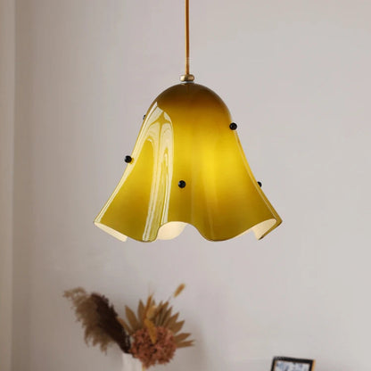 Rayvia Glass Flower Pendant Light, Adjustable French Retro Modern Hanging Lamp